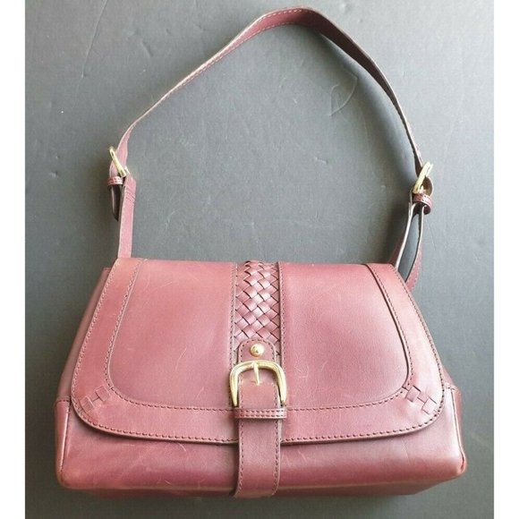 LL Bean Signature Burgundy Leather Flap Shoulder Bag - Picture 1 of 12